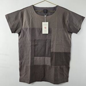 Eileen Fisher Renew Kimono Patchwork Short Sleeve Structured Tunic Top NWT Gray